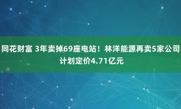同花财富 3年卖掉69座电站！林洋能源再卖5家公司 计划定价4.71亿元